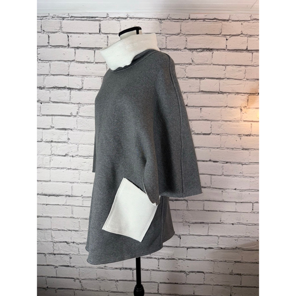 Karolina Zmarlak Gray Cream Mock Neck Poncho Cape Jacket Cashmere Blend Medium - Picture 7 of 12